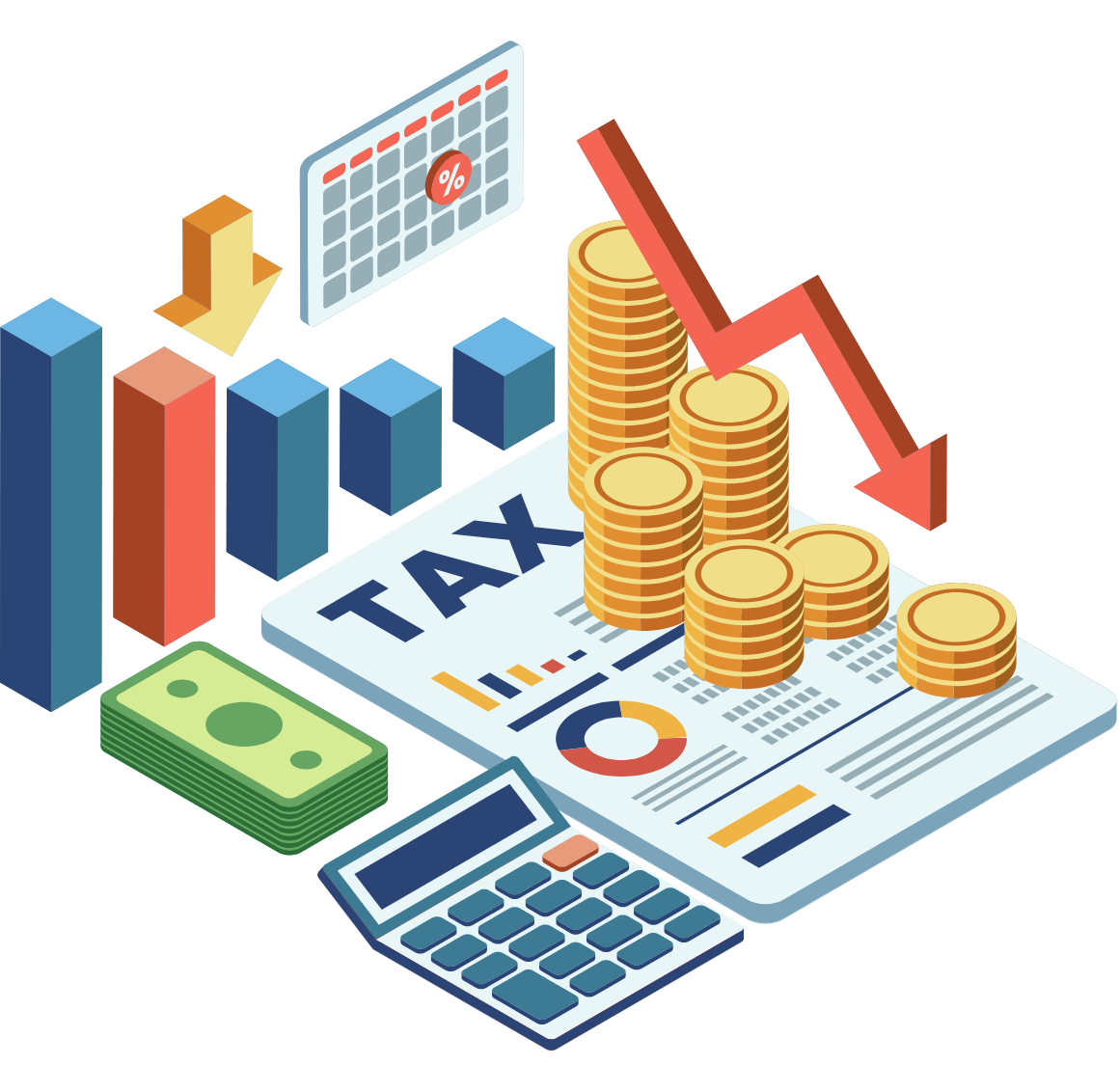 1160×1132 Ilustración para servicio de gestión fiscal Ilustración para ejemplificar la gestión tributaria.